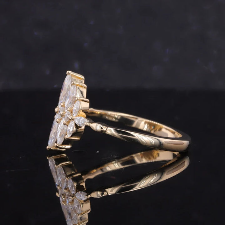 Marquise and Princess Moissanite Ring in 10k Solid Yellow Gold