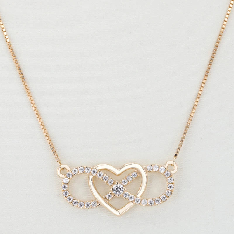 Heart and Infinity Pendant Diamond Necklace in 10K Solid Yellow Gold