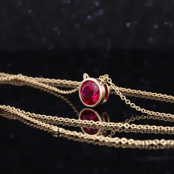 Round Cut Bezel Set 6.5mm Ruby Pendant Necklace in 10K Solid Yellow Gold