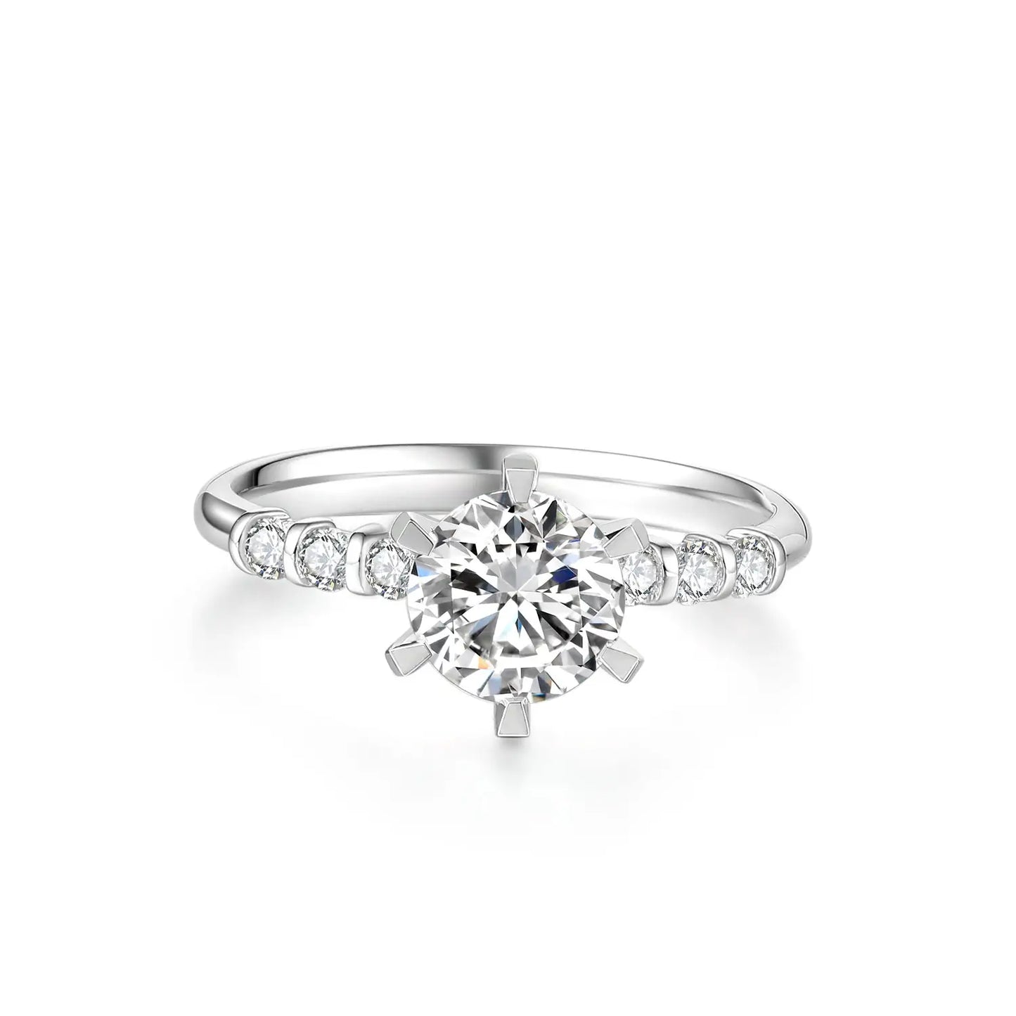 0.75ct Round Lab-Grown Diamond Solitaire Ring with Pavé Band in White Gold