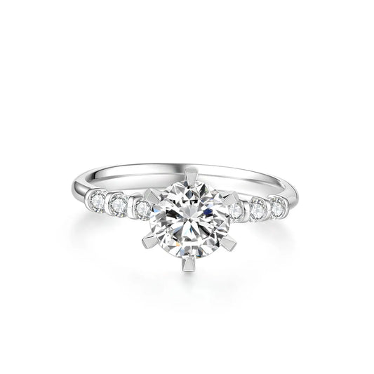 0.75ct Round Lab-Grown Diamond Solitaire Ring with Pavé Band in White Gold