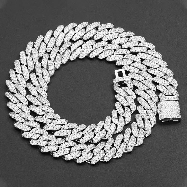 14mm Two-Row VVS Moissanite Miami Cuban Chain White/Yellow Gold Plated S925 Silver