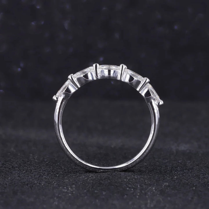 5x7mm, 1.10ct Oval Lab-Grown Blue Sapphire with Marquise Diamond 5-Stone Ring with Stacking Band in 14K White Gold