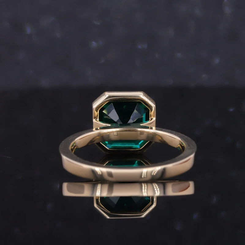 8*8mm Asscher Cut Zambian Green Emerald Ring in 10K Solid Yellow Gold