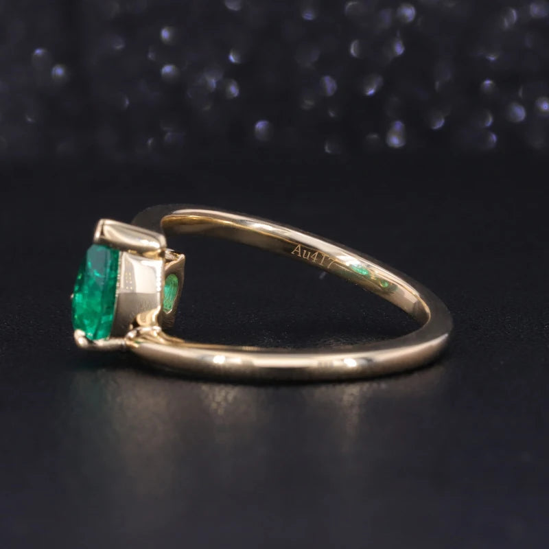 6x8mm, 1.00ct & 3x4mm, 0.60ct Pear Lab-Grown Colombian Emerald Toi Et Moi Ring in 14K Yellow Gold
