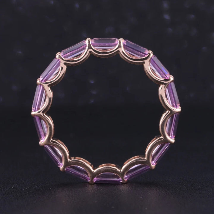 2.5x5mm, 3.50ctw Emerald Lab-Grown Pink Sapphire East-to-West Eternity Band Ring in 14K Rose Gold