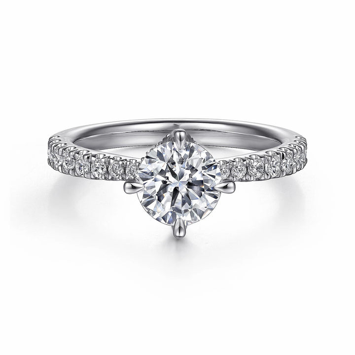 1.00ct Round Lab-Grown Diamond Solitaire Ring with Raised Pavé Crown and Band in White Gold