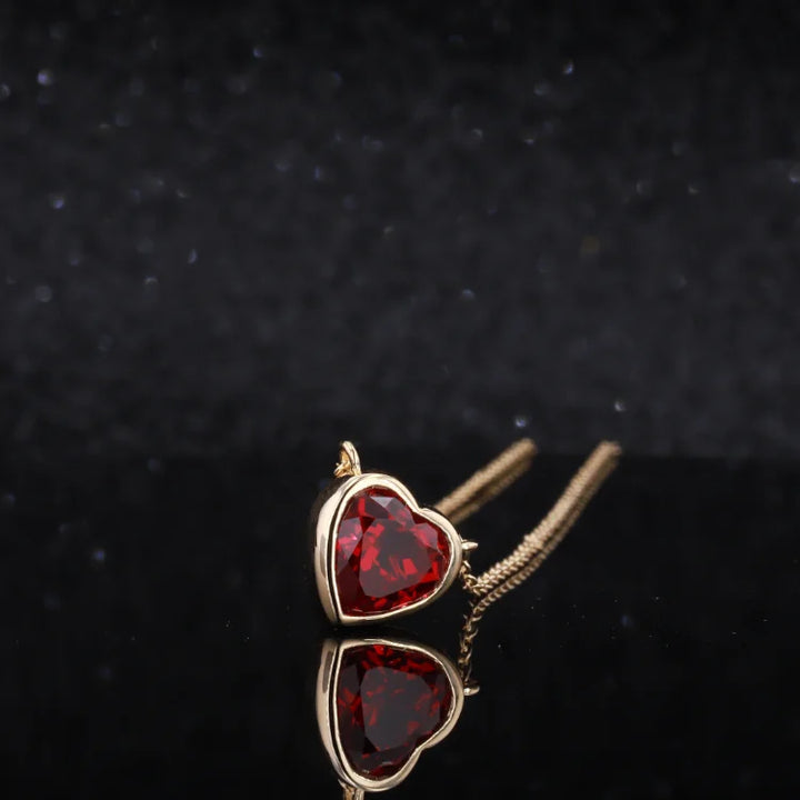 8mm, 2.50ct Bezel Set Heart Lab-Grown Ruby Pendant Necklace in 18K Yellow Gold