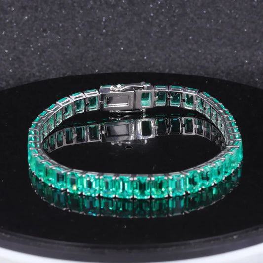 5*7mm Emerald Cut Columbian Green Emerald Tennis Bracelet in 14K Solid White Gold