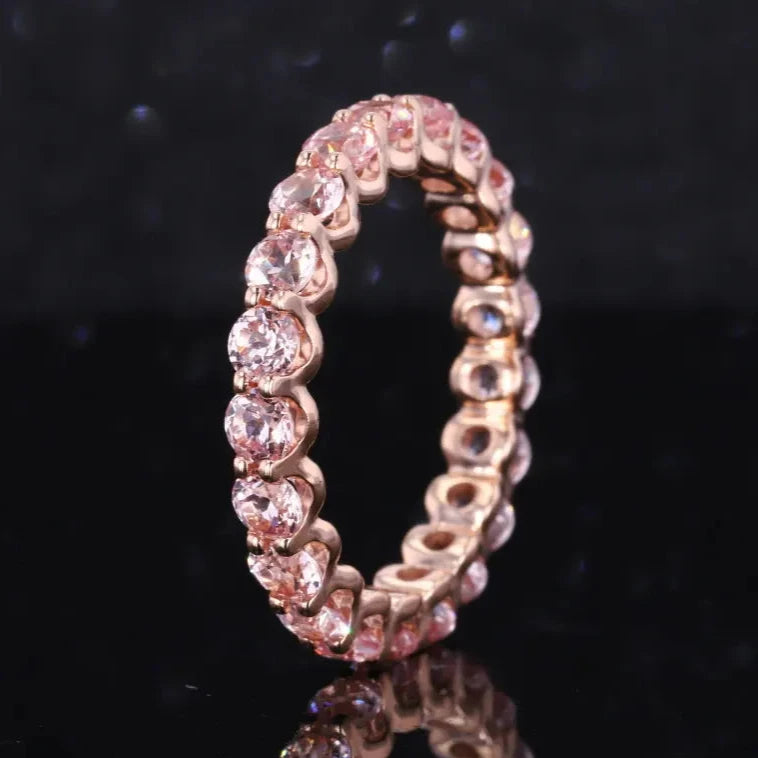 3mm Round Cut Pink Sapphire Eternity Ring in 10K Rose Gold