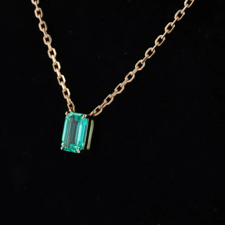5x7mm, 1.00ct Lab-Grown Colombian Emerald Classic Pendant with Rolo Necklace in 14K Yellow Gold
