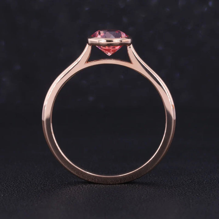 6mm, 1.00ct Lab-Grown Padparadscha Pink Sapphire Bezel-Set Ring in 14K Rose Gold