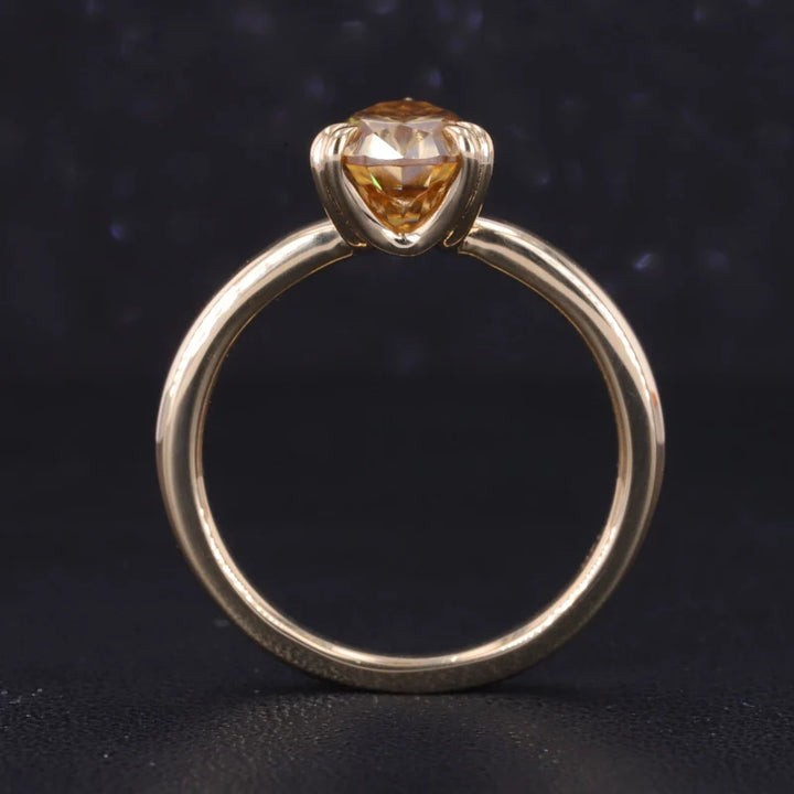 7*10mm Pear Cut Champagne Double-Band Ring in 14K Solid Yellow Gold