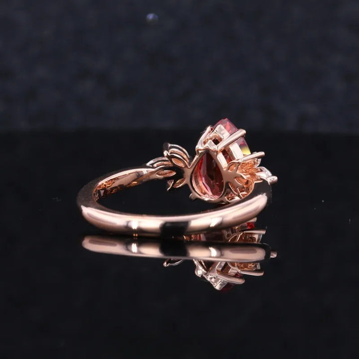 7x10mm, 3.00ct Pear Lab-Grown Ruby with Marquise Diamond Accents in 14K Rose Gold