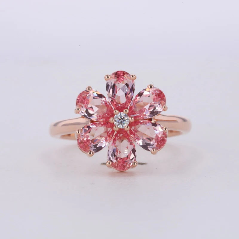 Pink Sapphire with 2.2mm Diamond Flower Ring in 10K Solid Rose Gold