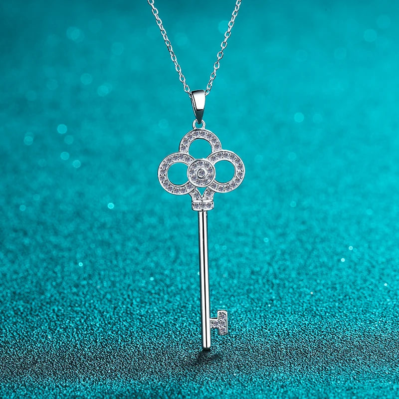 Key Moissanite Pendant Necklace in 925 silver