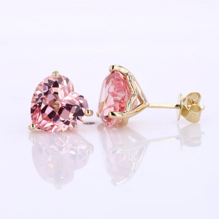 6.5mm, 1.50ct Each Heart Lab-Grown Pink Sapphire Stud Earrings in 14K Yellow Gold