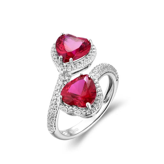 8*8mm Heart Ruby Ring in White Gold-Plated 925 Silver