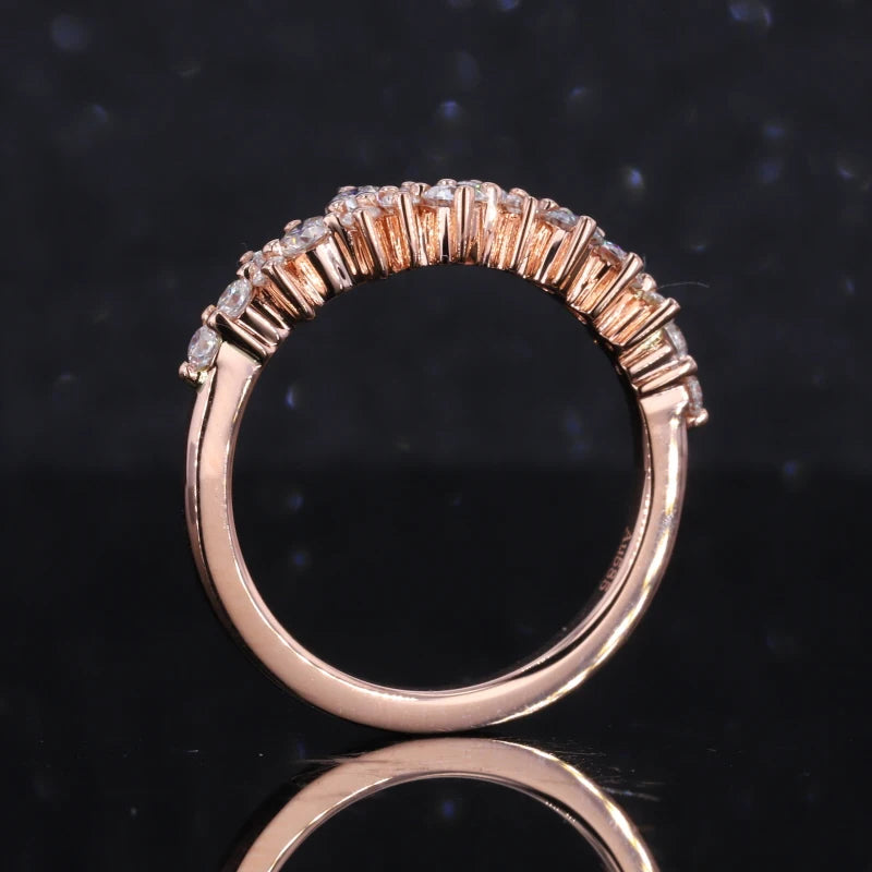 Cluster Round Cut Moissanite Wedding Ring in 14k Solid Rose Gold