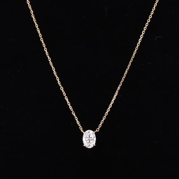 7*9mm, 2ct Oval Cut Moissanite Pendant Necklace in 14K Solid Yellow Gold