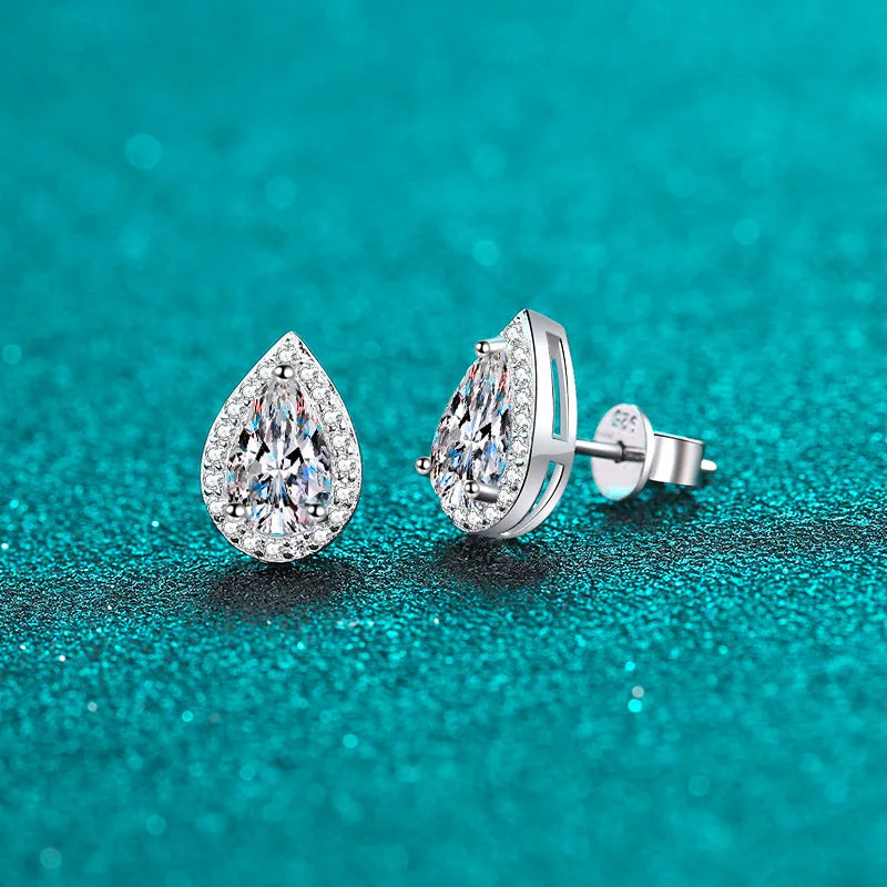 2ct Pear Moissanite Earrings in Platinum-Plated 925 Sterling Silver