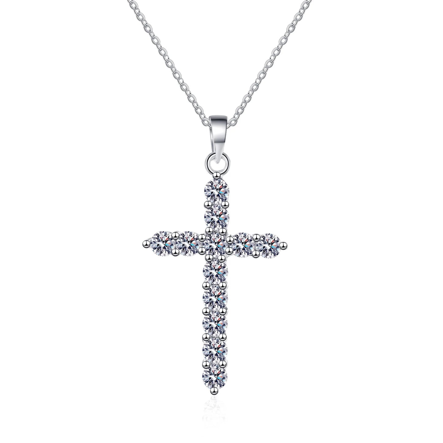 Cross Moissanite Pendant Necklace in Platinum Plated 925 Silver