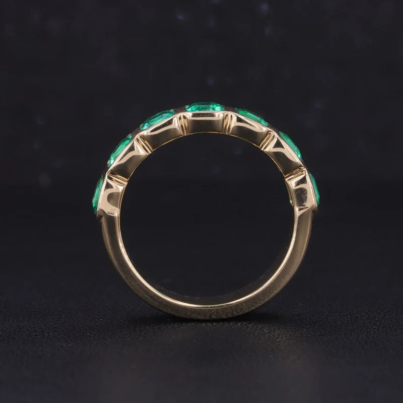 3.5mm Each, 1.75ctw Asscher Lab-Grown Colombian Emerald Half-Eternity Band Ring in 14K Yellow Gold