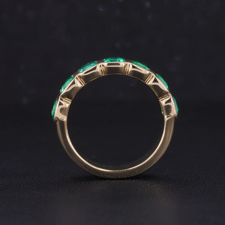 3.5mm Each, 1.75ctw Asscher Lab-Grown Colombian Emerald Half-Eternity Band Ring in 14K Yellow Gold