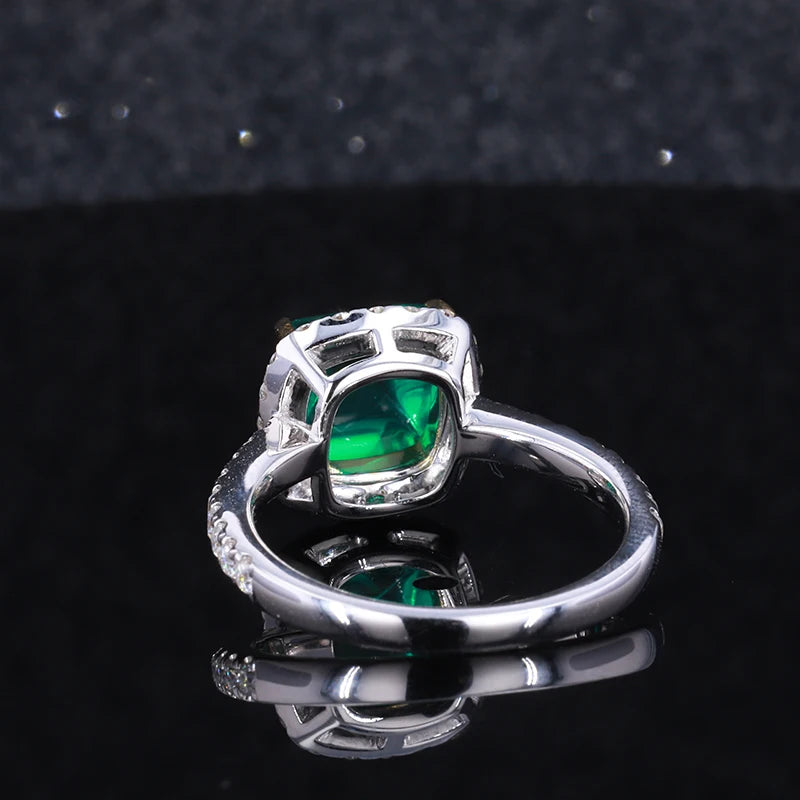 8x8mm, 2.50ct Sugar-loaf Lab-Grown Colombian Emerald with Diamond Halo/Band Ring in 14K White Gold