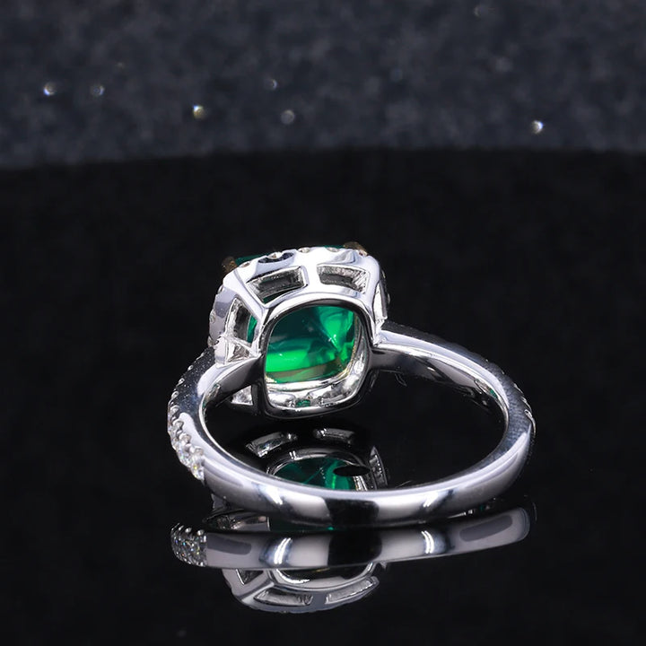 8x8mm, 2.50ct Sugar-loaf Lab-Grown Colombian Emerald with Diamond Halo/Band Ring in 14K White Gold