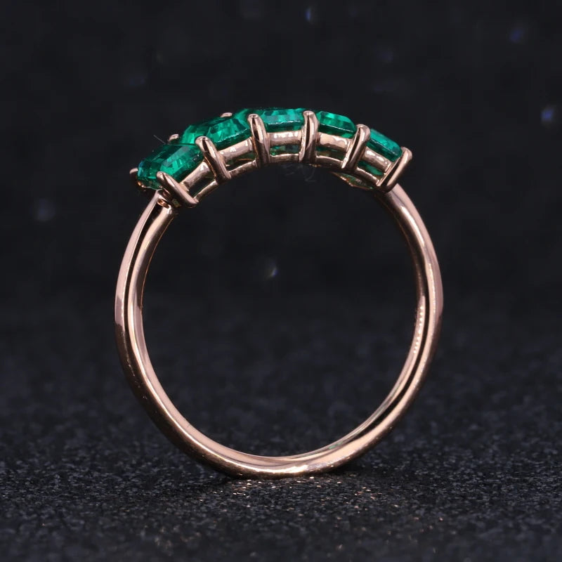 3x5mm, 1.20ctw Lab-Grown Zambian Emerald Five-Stone Ring in 14K Rose Gold