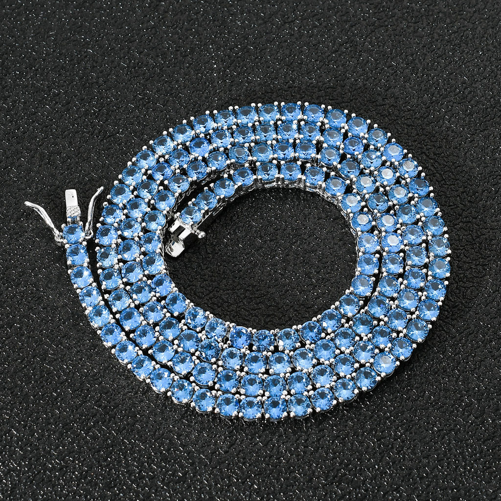 4mm Blue Moissanite Tennis Chain | Platinum-Plated S925 Silver - Luther's Diamonds