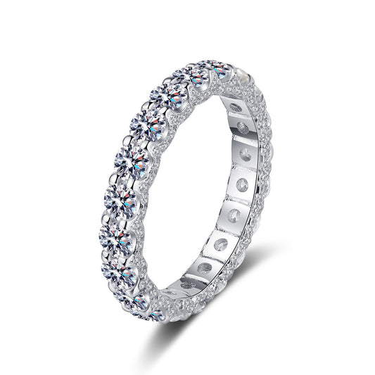 Halo Round Moissanite Tennis Engagement Ring in White Gold-Plated 925 Silver