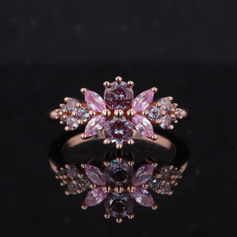 Floral Alexandrite 14k Yellow Gold Ring Collection