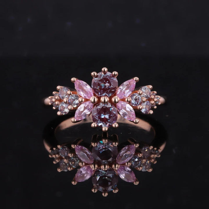 Floral Alexandrite 14k Yellow Gold Ring Collection