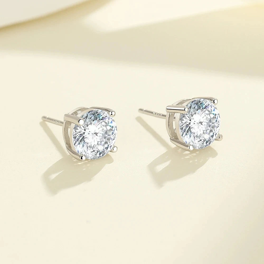 Portuguese Cut Moissanite Solitaire Earrings in 14k Solid White Gold