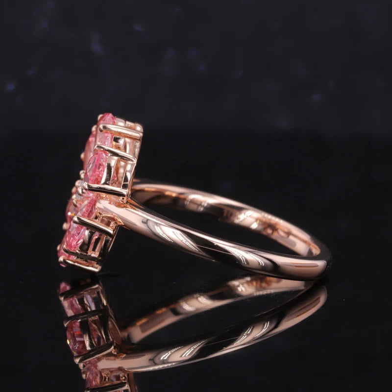 Pink Sapphire with 2.2mm Diamond Flower Ring in 10K Solid Rose Gold