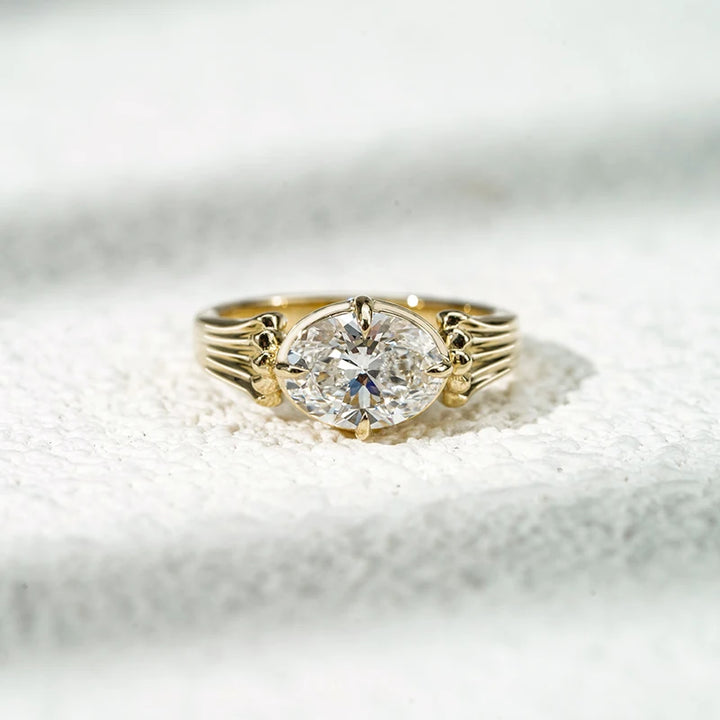 1.5ct Oval Diamond Vintage Ring with Matching 6-Stone Stacking Ring in 10K Solid Yellow Gold