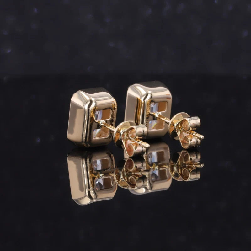 6x8mm Emerald Cut Moissanite Stud Earrings in 10K Solid Yellow Gold