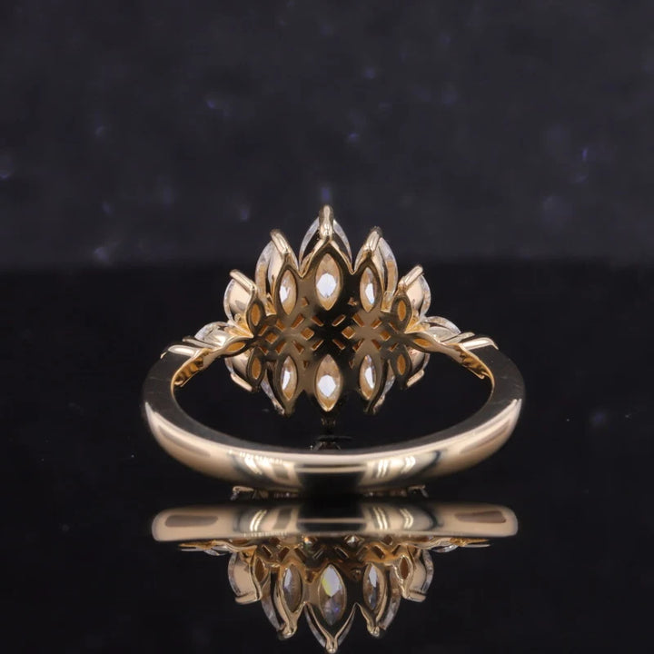 Marquise and Princess Moissanite Ring in 10k Solid Yellow Gold