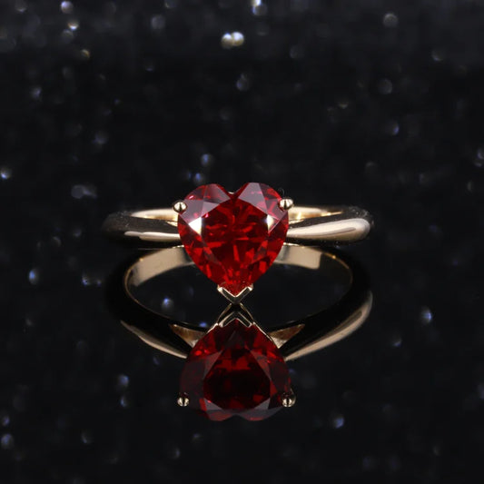 8*8mm Heart Cut Red Ruby Ring in 10K Solid Yellow Gold