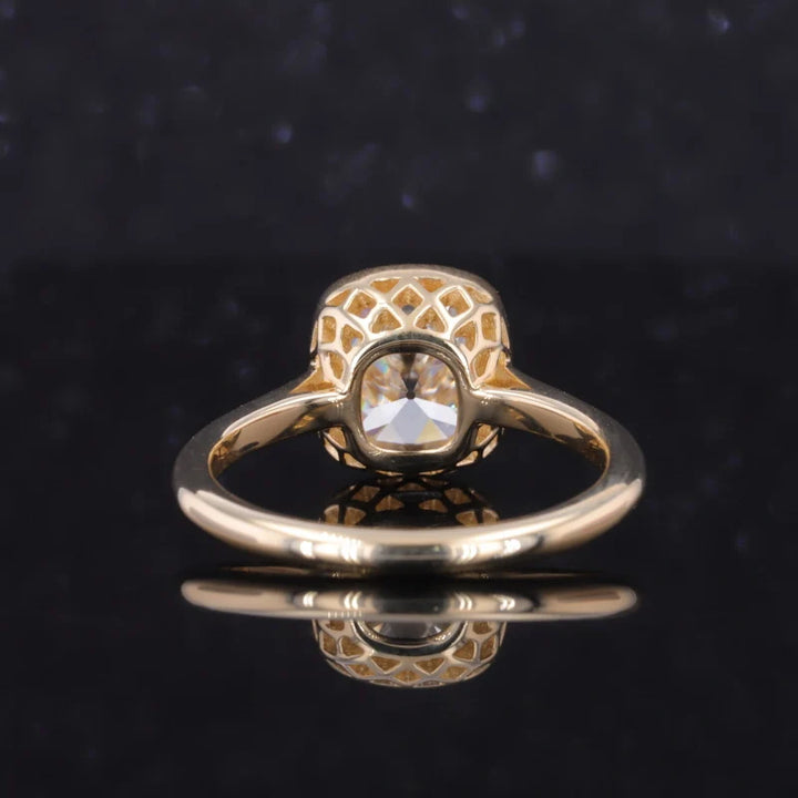 8.5*9mm Old Mine Cut Bezel-Set Moissanite Vintage Ring in 10K Solid Yellow Gold
