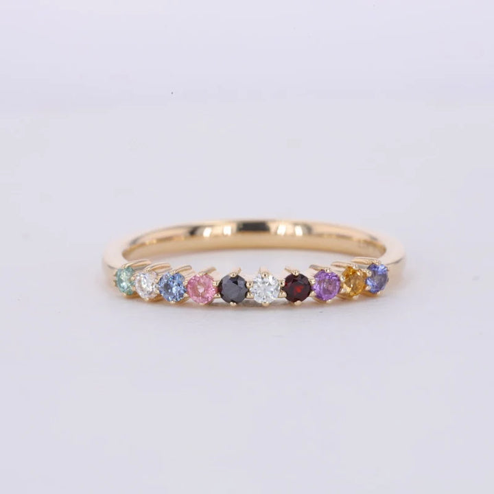 2mm, 1.10ctw Round Natural Multicolor Sapphires Half-Eternity Rainbow Ring in 14K Yellow Gold
