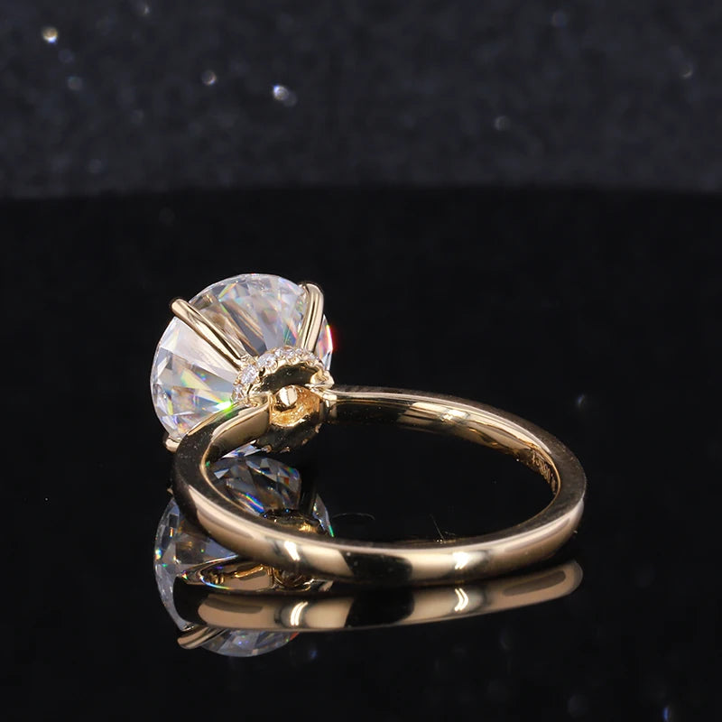 4ct Round Cut Moissanite Solitaire Hidden Halo Ring in 14K Solid Yellow Gold