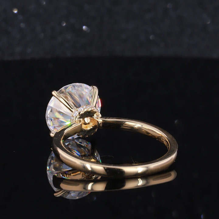4ct Round Cut Moissanite Solitaire Hidden Halo Ring in 14K Solid Yellow Gold