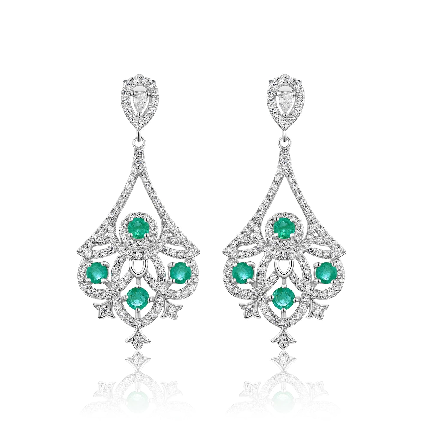 Columbian Emerald with Inclusion Drop Earrings with CZ accents