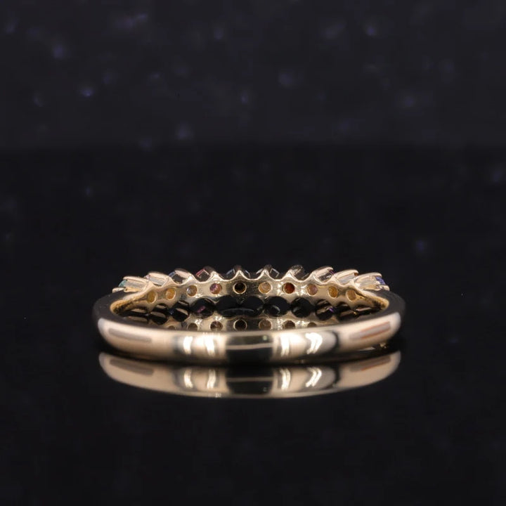 2mm, 1.10ctw Round Natural Multicolor Sapphires Half-Eternity Rainbow Ring in 14K Yellow Gold