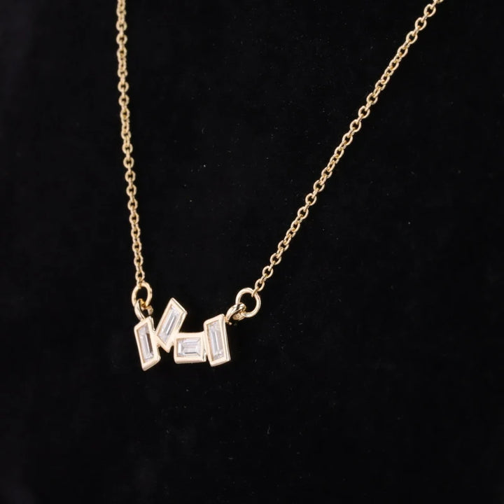 Irregular Emerald Cut Moissanite Pendant Necklace in 14K Solid Yellow Gold
