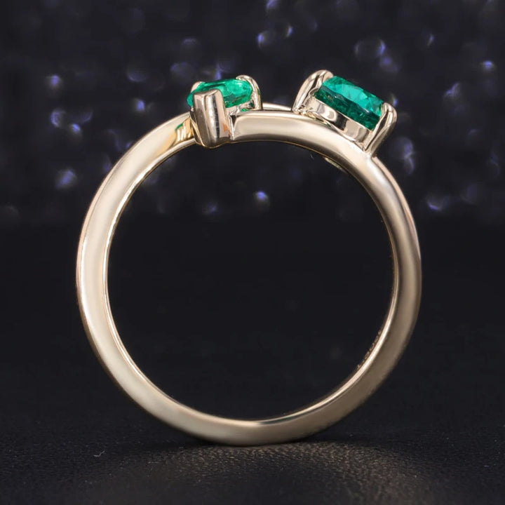 6x8mm, 1.00ct & 3x4mm, 0.60ct Pear Lab-Grown Colombian Emerald Toi Et Moi Ring in 14K Yellow Gold
