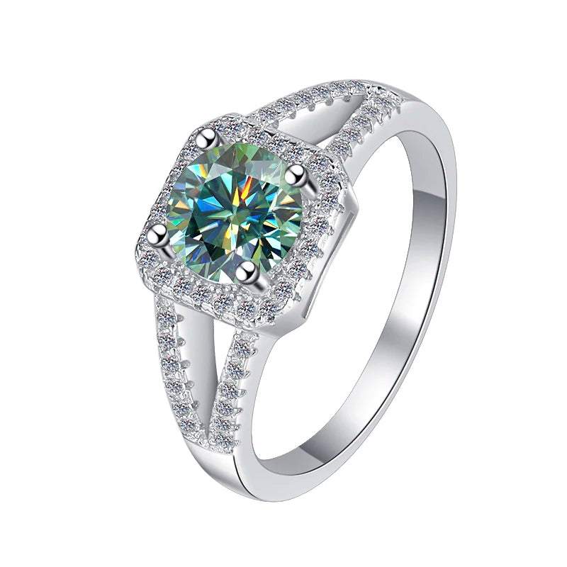 2ct Green Moissanite Ring in Platinum-Plated 925 Sterling Silver